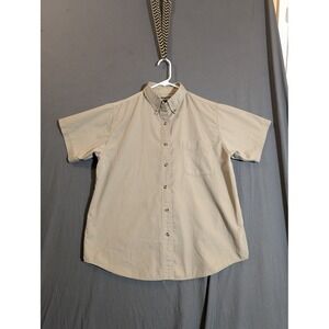 CMODC Mens Tan Short Sleeve‎ Button Down Shirt Size Large